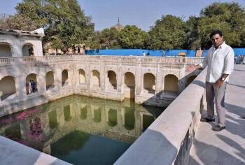 Spearheading conservation: IT Minister K.T. Rama Rao inspecting the renovated Badi Baoli within Qutb Shahi tombs complex in Hyderabad on Tuesday. | Photo Credit: Nagara Gopal/The Hindu