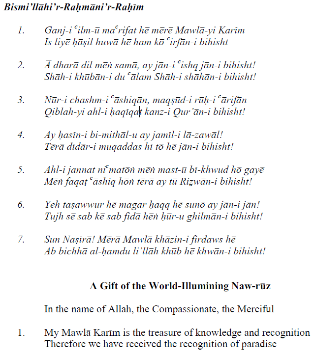 Poem: A Gift of the World-Illumining Novruz - Tuhfah-yi Nawruz-i 'alam-e afruz