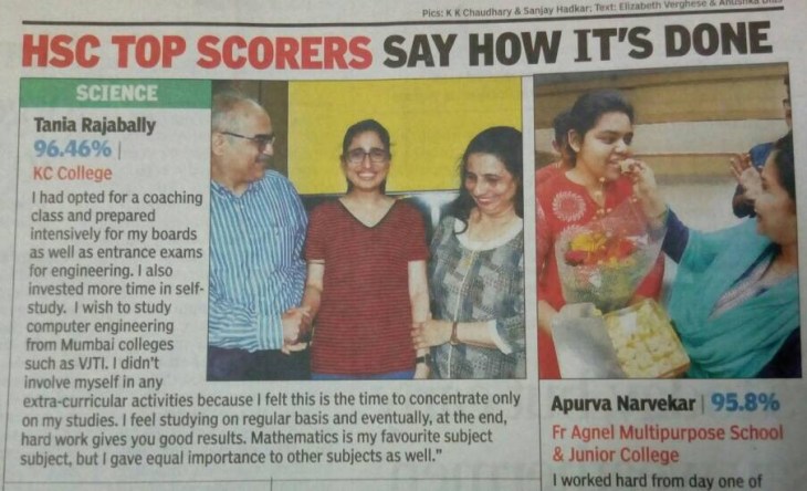 Tania Rajabally attains HSC Top Score (India)