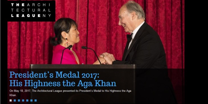 League President Billie Tsien presentsHis Highness Prince Karim Aga Khan with the Architecture League's 2017 President's Medal. (Image credit: Architecture League New York)
