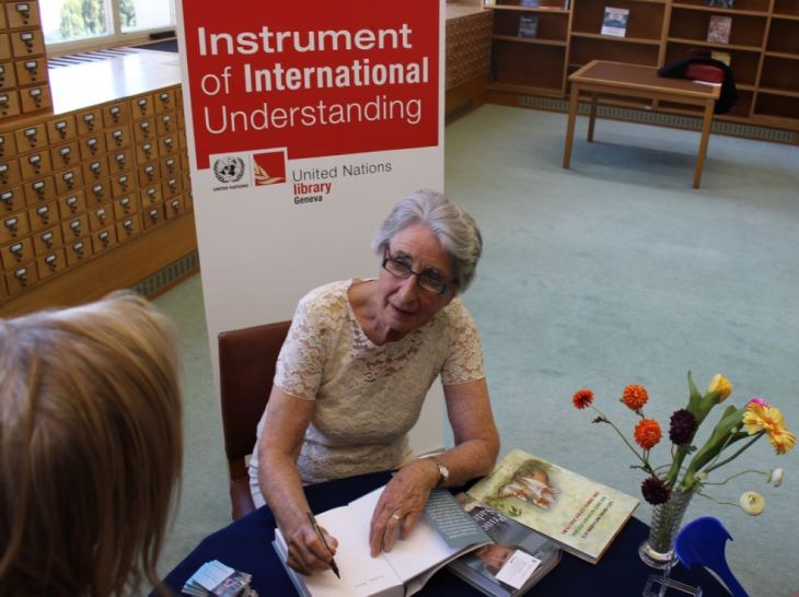 Book signing: Diana Miserez, author of trilingual children’s story book “The Three Little Fox Cubs” &amp; “Prince Sadruddin Aga Khan: Humanitarian and Visionary” (image credit: UN Library)