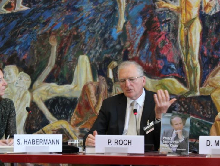 Dr. Philippe Roch with fellow panelists during the panel discussions at the book launch of Prince Sadruddin Aga Khan: Humanitarian and Visionary (image credit: UN Library)