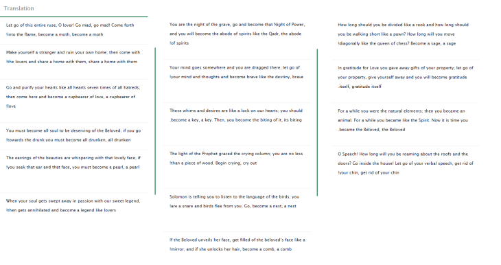 Persian Qasida: Let go of this entire ruse, O lover! Go mad, go mad!