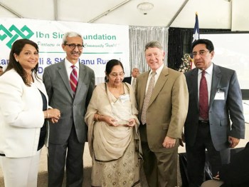 From right, Abdul Aziz Rupani, Judge Ed Emmett, Sher Banu Rupani and Nasruddin Rupani and his wife.