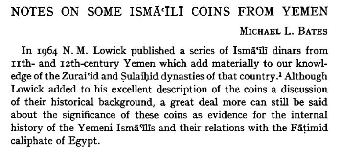 Notes on some Ismaili Coins of Yemen