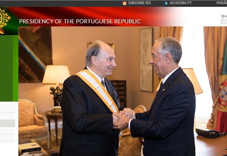 President of the Portuguese Republic, His Excellency Marcelo Rebelo de Sousa bestows His Highness Prince Karim Aga Khan with one of the country’s highest honours – the Grã-Cruz da Ordem da Liberdade (Grand Cross of the Order of Liberty), in recognition of his service to humanity. The invesure ceremony took place at Palácio de Belém, the official residence of the President of the Republic (image credit: Presidencia.pt)