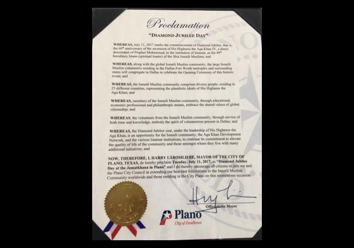 Mayor of the City of Plano, Texas (USA) proclaims "Diamond Jubilee Day"