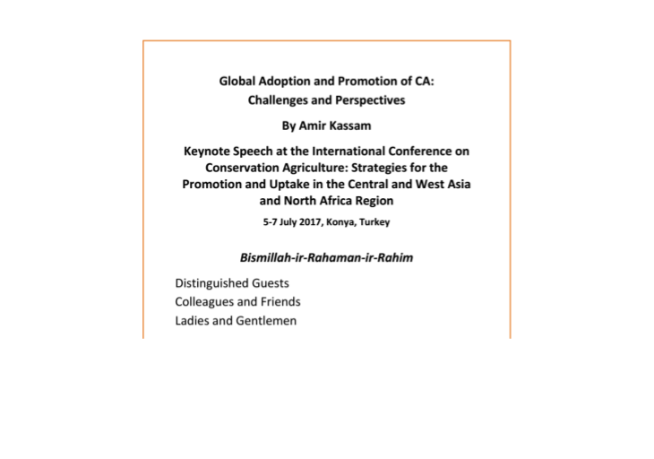 Professor Amir Kassam delivers a Key Note Speech at the International Conference on Conservation Agriculture: Strategies