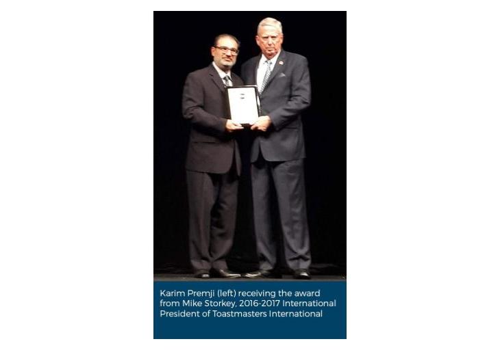 Karim Premji receives Toastmasters International Education and Leadership Award