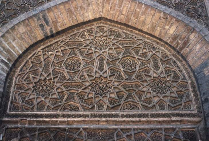 Geometric pattern in carved terracotta from the Madrasa al-Mustansiriyya, Baghdad, Iraq