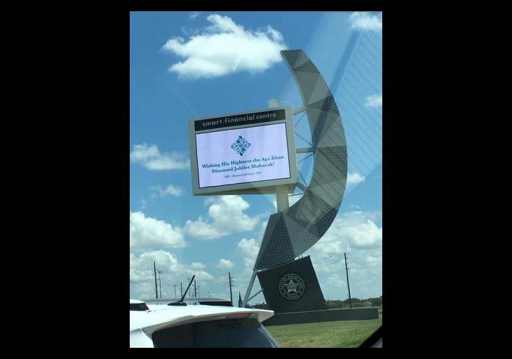 Signs on Texas Highways Welcoming His Highness the Aga Khan