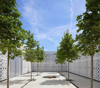 The Aga Khan Centre's Garden of Light: Inspired by the Islamic courtyards of Andalusia in Spain, this simple space is transformed throughout the day by changing light. The ribbon of marble that runs across the screens is inscribed with extracts from the Qur’an and Persian poetry.