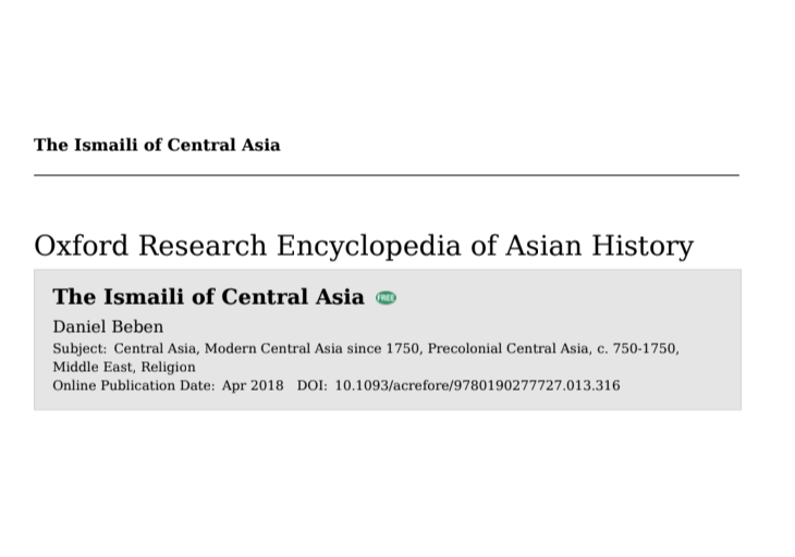 Daniel Beben: The Ismaili of Central Asia