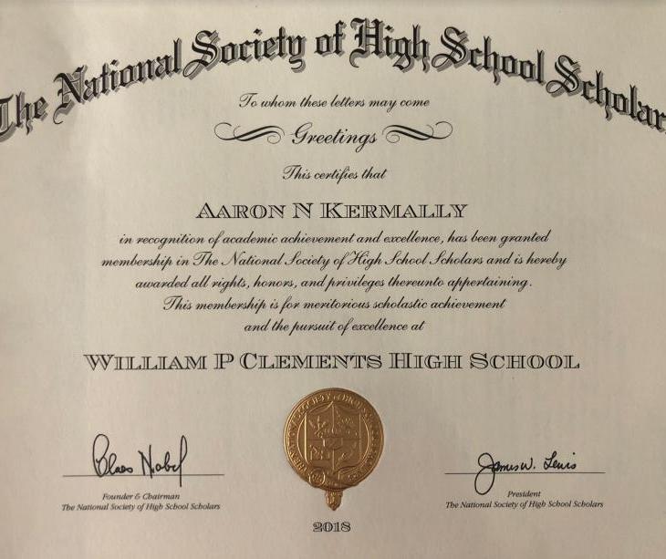 Atlanta: Student Aaron Kermally receives National Honor