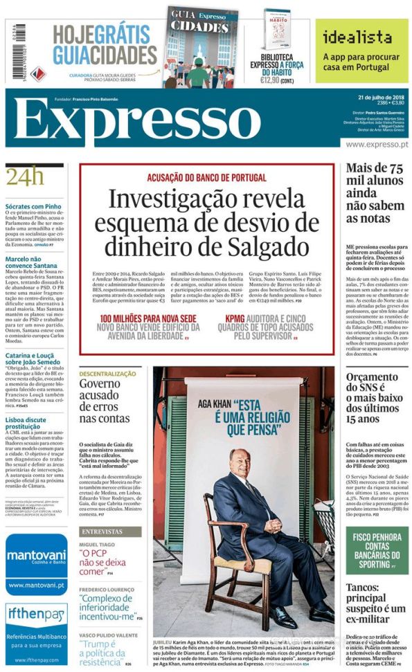 Expresso Magazine Article on His Highness the Aga Khan in Lisbon, Portugal