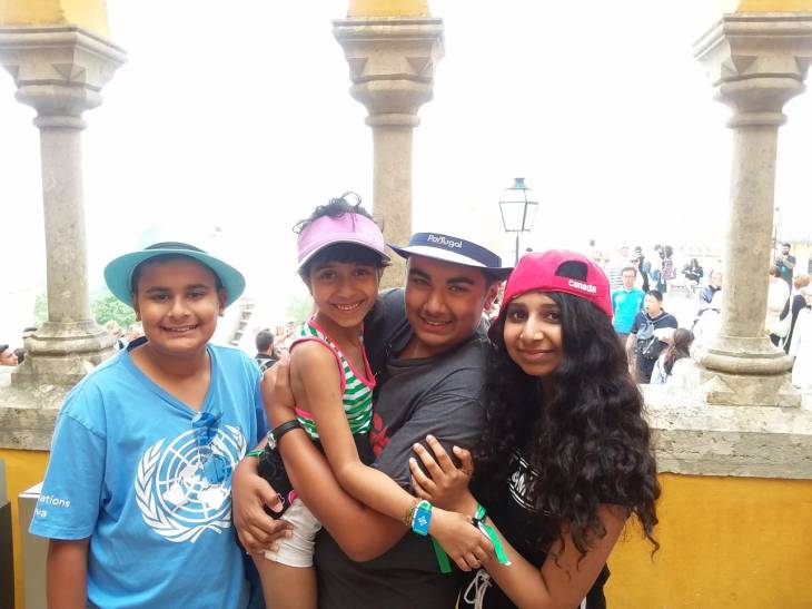 Maherali brothers, Qayl and Riyaan with their cousins, Alyna and Antalya Nanji at the courtyard inside Sintras spectacular Pena Palace