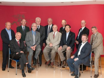 Professor Mitchison with a group of world specialists on tuberculosis at the annual symposium set up by Dr. Jindani. Photo: Mark Evenden, Media Services