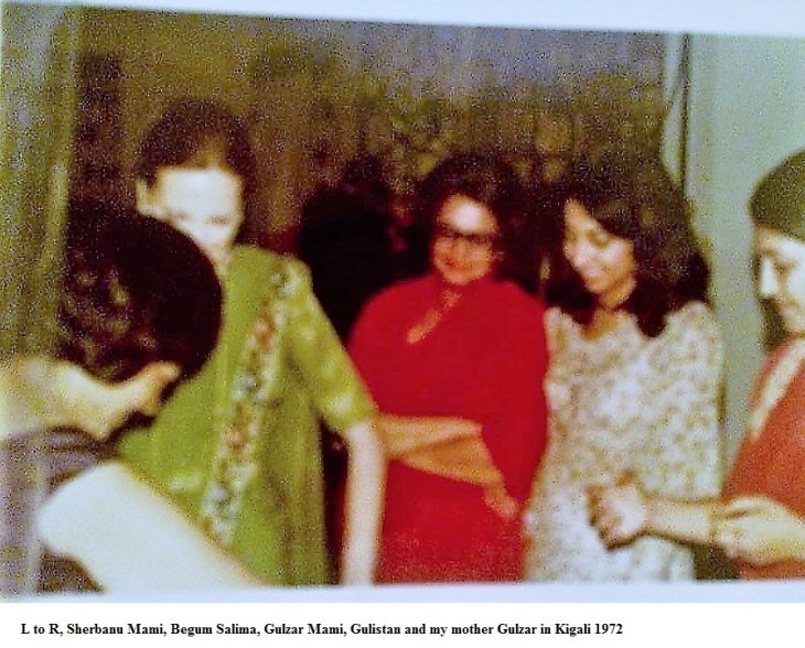 l to r, sherbanu mami, begum salima, gulzar mami, gulistan and my mother gulzar in kigali 1972