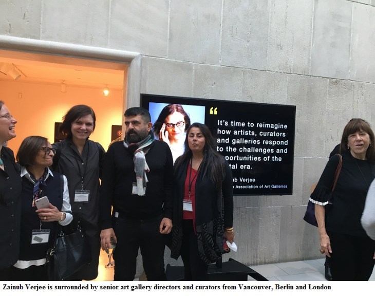 zainub verjee is surrounded by senior art gallery directors and curators from vancouver, berlin and london
