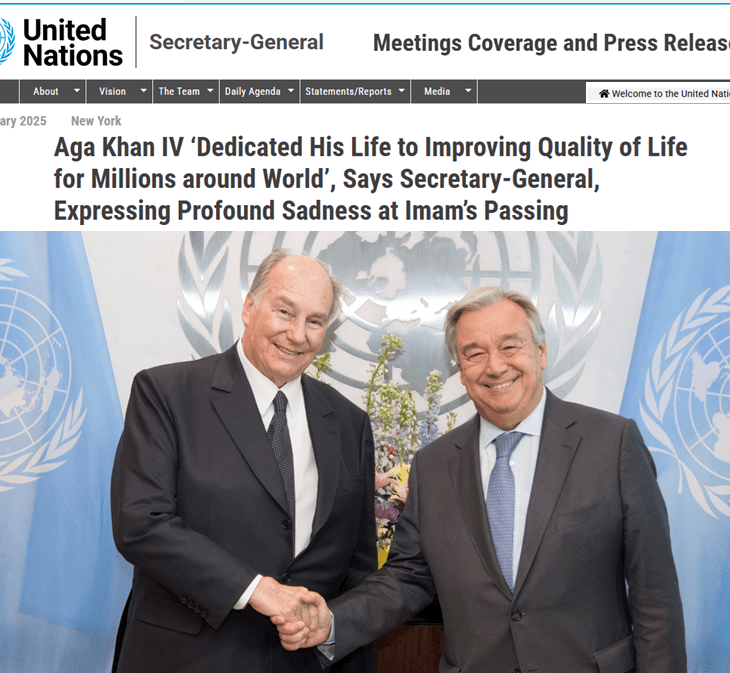 Aga Khan IV ‘Dedicated His Life to Improving Quality of Life for Millions around World’, Says UN Secretary-General António Guterres, Expressing Profound Sadness at Imam’s Passing