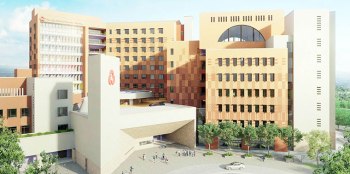 Architectural model of the Aga Khan University (AKU) and Hospital (AKUH -Kampala) Kampala campus under construction since 2019 and soon to be opened in 2025. Image credit AKU