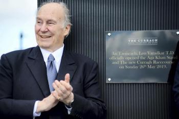 Curragh, Ireland. May 26, 2019: His Highness Prince Karim Aga Khan IV at the opening of The Aga Khan Grandstand at The Curragh Racecourse. Image credit: The Curragh Racecourse.