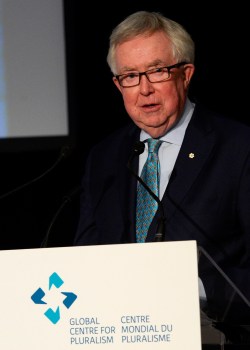 Ottawa, Canada. November 15, 2017: Former Prime Minister of Canada, the Rt. Honourable Joe Clark, delivers closing remarks. Joe Clark, the 16th Canadian Prime Minister (1979-1980), served as Chair of Award's Jury. His Highness the Aga Khan, Chairman of the Global Centre for Pluralism, presented the inaugural Global Pluralism Awards during a ceremony at the Delegation of the Ismaili Imamat with the Rt. Hon. Beverley McLachlin, Chief Justice of Canada. Image credit: AKDN / Moez Visram