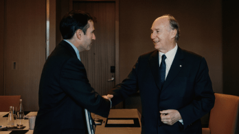 Toronto, Ontario, Canada. 2014: John Stackhouse and the late Aga Khan, His Highness Prince Karim Al-Hussaini. Image credit: Galit Rodan