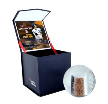 When Shohei Ohtani stepped up to the plate, he made his presence felt on baseball's biggest stage. Commemorate his impact on the Los Angeles Dodgers' victory with this 2024 World Series Champions Crystal Baseball with Game-Used Dirt from the 2024 World Series. Highlighting the Dodgers superstar, this collector's piece will keep your celebration of the franchise's eighth World Series title going for years to come. Image credit: Al Dhalla