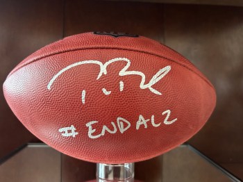 Tom Brady autographed football made available for the 2024 silent auction of the Chicago Rita Hayworth Gala. Image credit: Al Dhalla