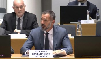 Brussels, Belgium. March 17, 2025: His Highness the Aga Khan, Prince Rahim al-Hussaini Aga Khan V, ddresses the European Commission conference “Standing with Syria: meeting the needs for a successful transition”. Image credit: European Union