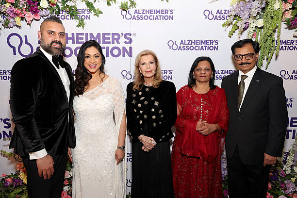 Chicago, USA. May 10, 2025: (L-R) Ebrahim Valliani, Rozmin Valliani, Princess Yasmin Aga Khan, Rukhsana Noorani and Sadruddin Noorani attend the Alzheimer's Association Chicago Rita Hayworth Gala at The Old Post Office. Image credit: Barry Brecheisen / Getty Images for Alzheimer's Association